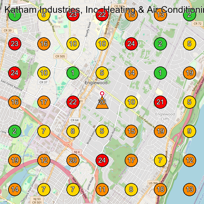 Katham Industries, Inc. Heating & Air Conditioning Hvac Contractor GeoGrid ranking map for Englewood NJ